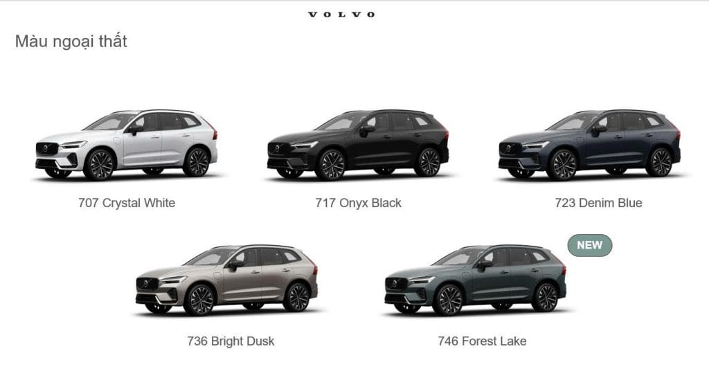 Bảng màu ngoại thất trên Volvo Xc60 2026.