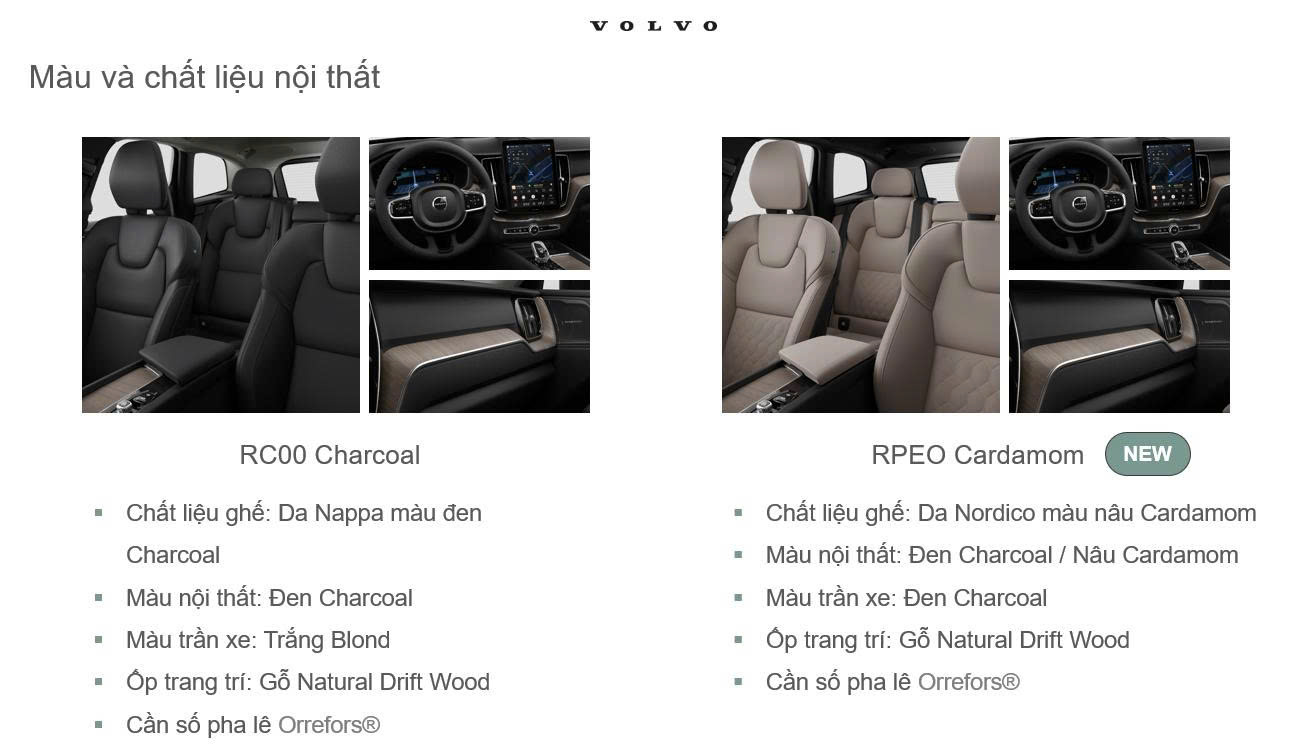 Hai màu nội thất trên Volvo Xc60 2026.