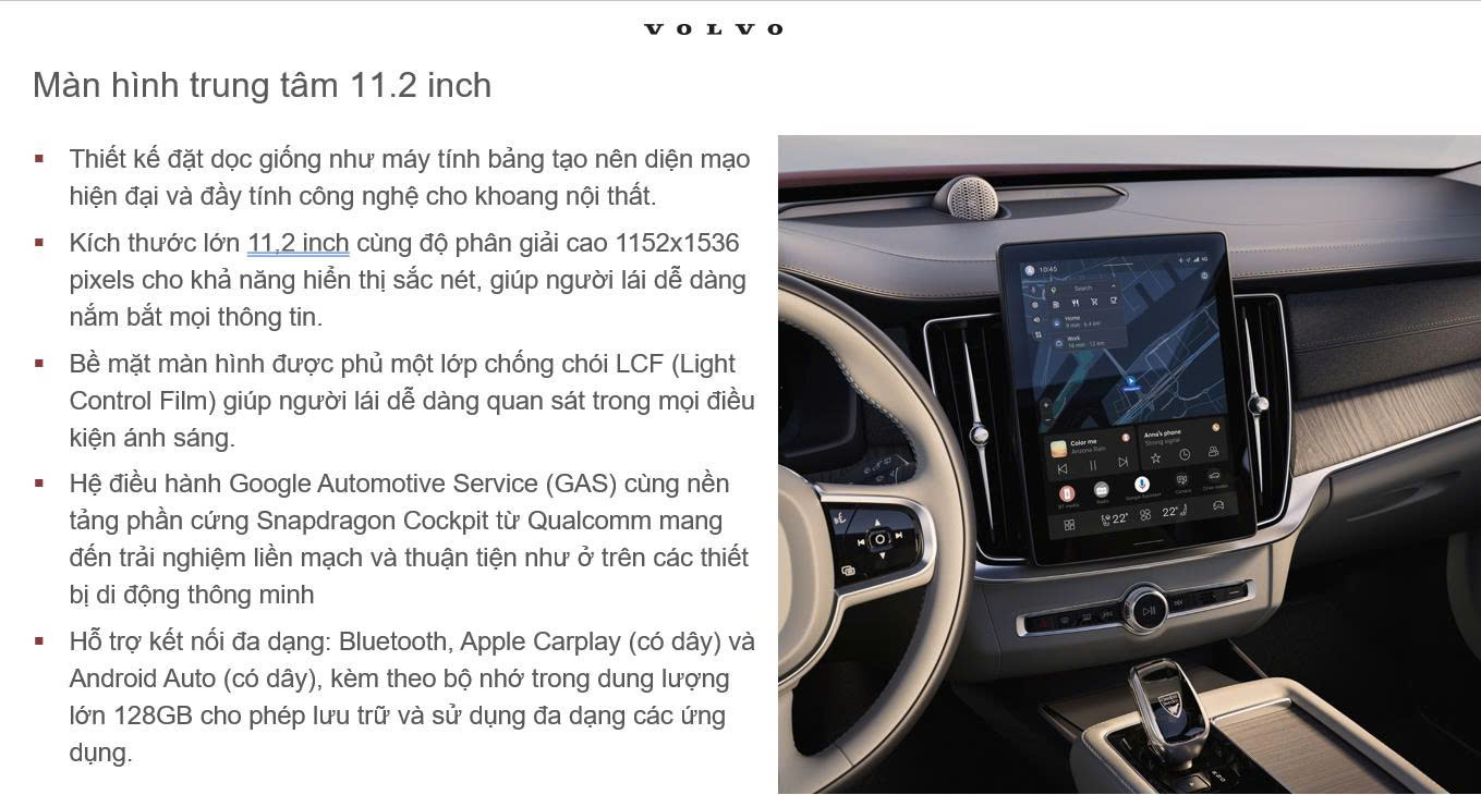 Màn hình trung tâm hoàn toàn mới trên Volvo S90 2026.
