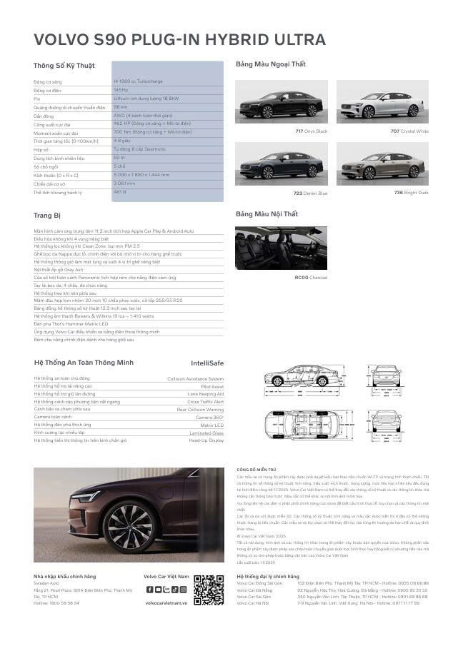 Thông số kỹ thuật Volvo S90L Plug In Hybrid 2026.