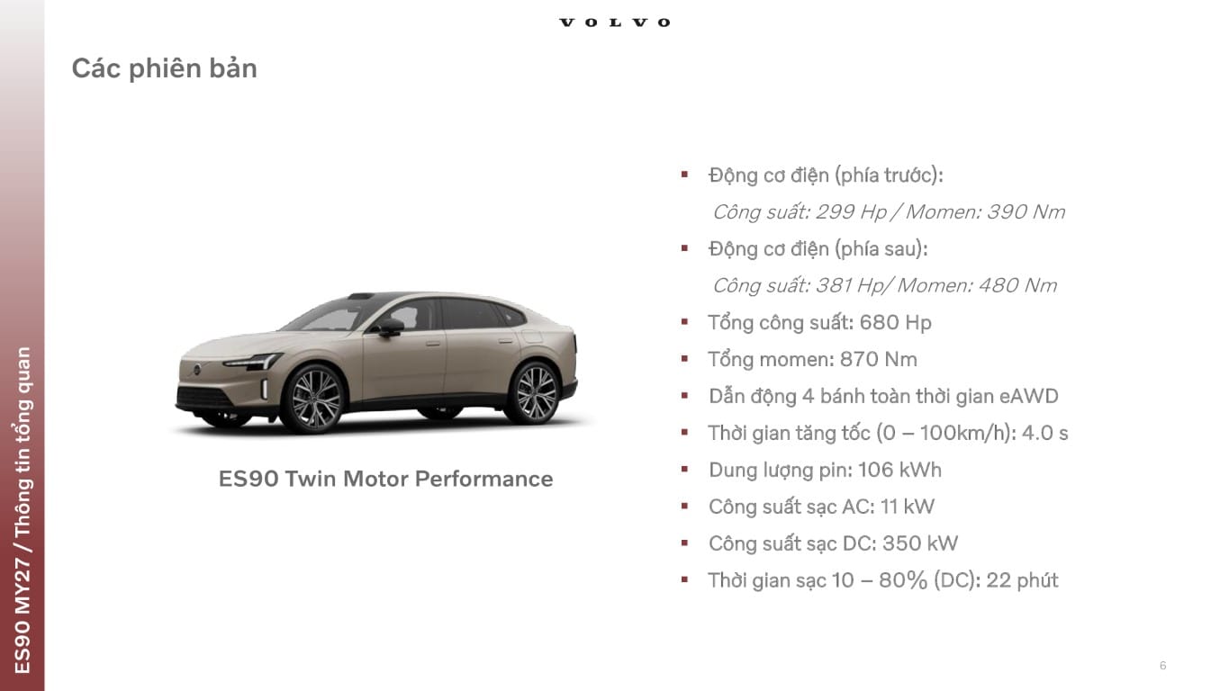 Volvo Es90 được nhập khẩu về Việt Nam với phiên bản cao cấp nhất.